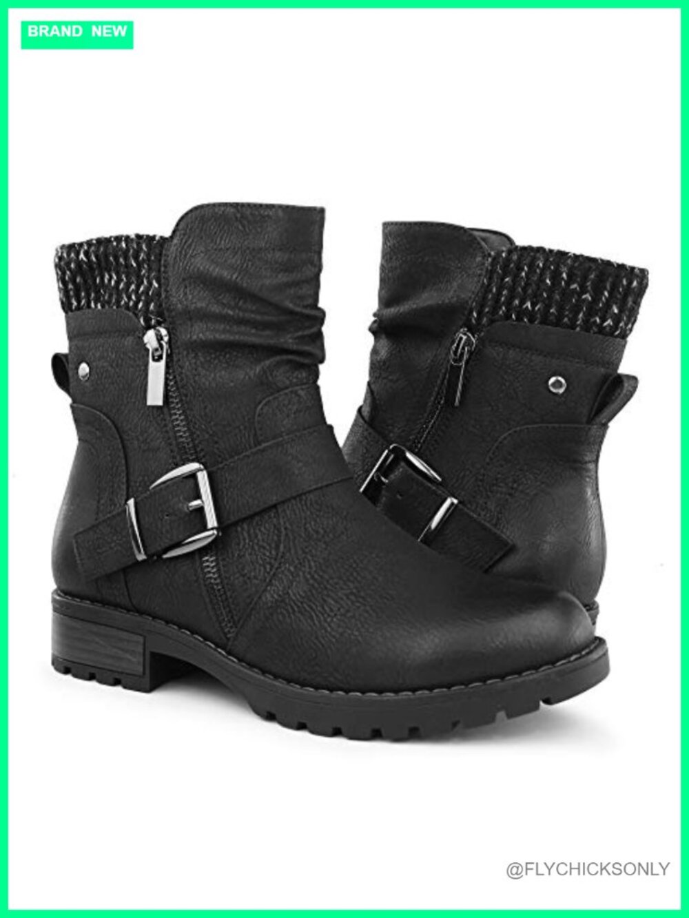 Hawkwell Combat Boots Faux Leather Side Zip Buckle Ankle Booties